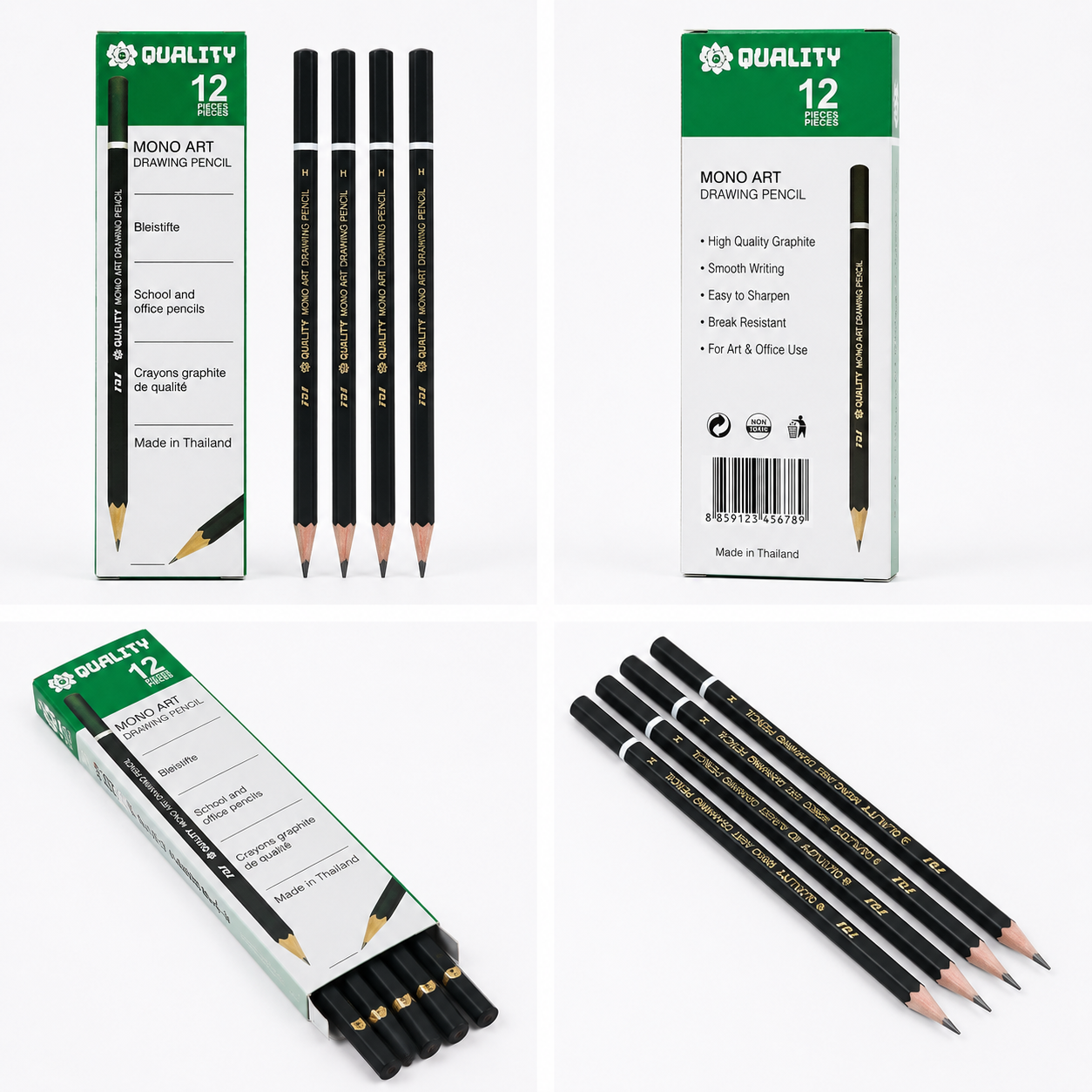 Mono Art Drawing Pencils – 12 Pieces H-Grade Set - Image 2