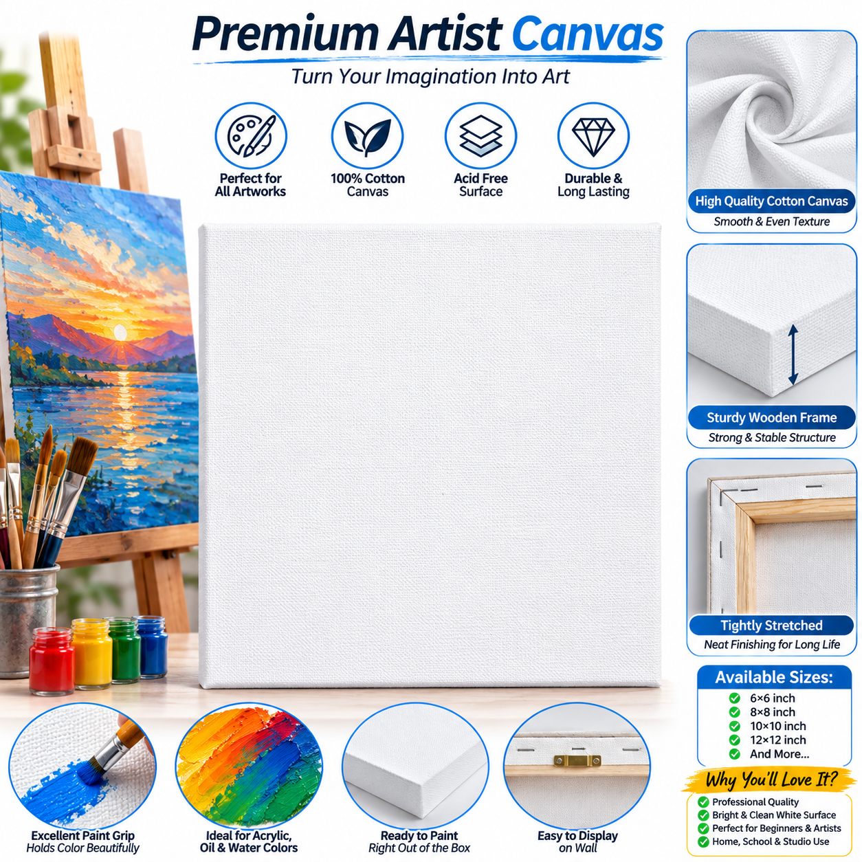 Square Canvas Set – 18x18 ,12x12, 10x10, 8x8, & 6x6 4x4 Inches - Image 2