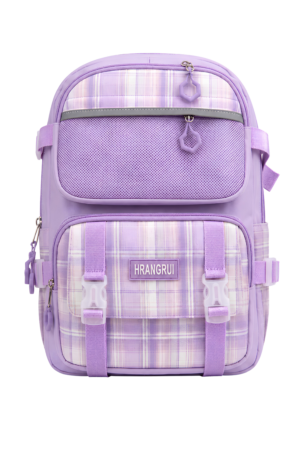 HRANGRUI Pastel Purple Plaid School Backpack