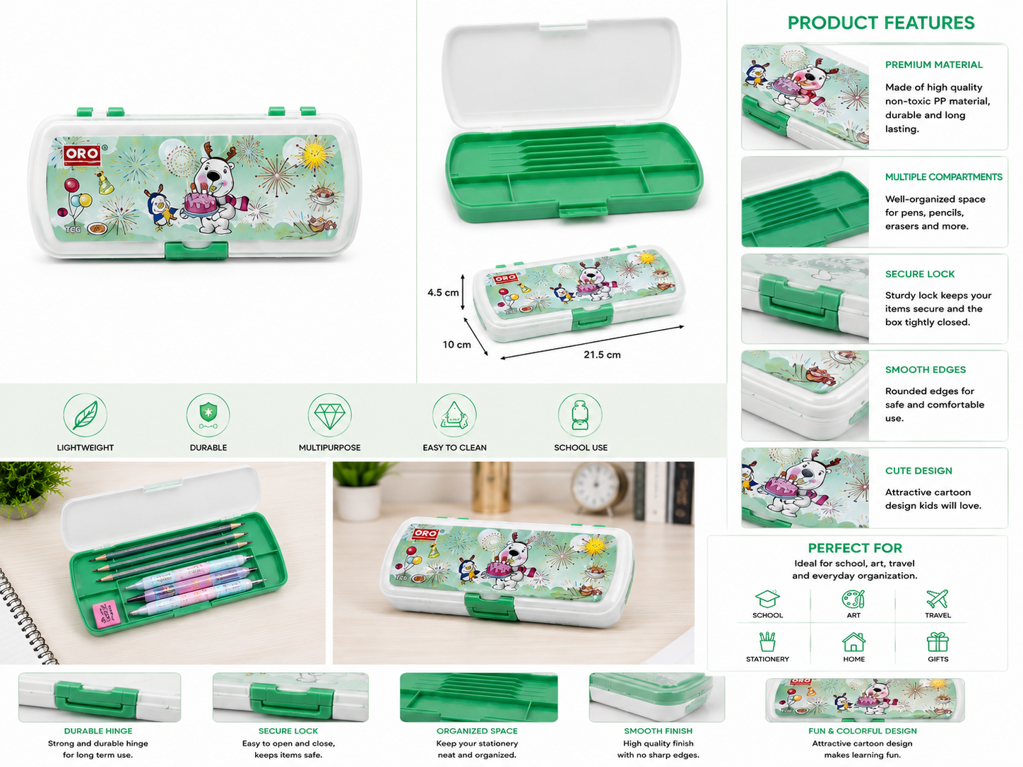 Cute Green Multi-Functional Magnetic Pencil Box - Image 2